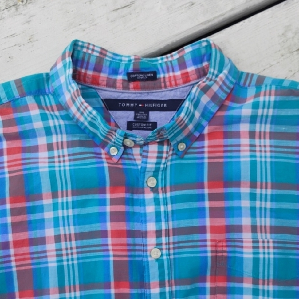 Tommy Hilfiger Casual Button Down Shirt Blue and Red